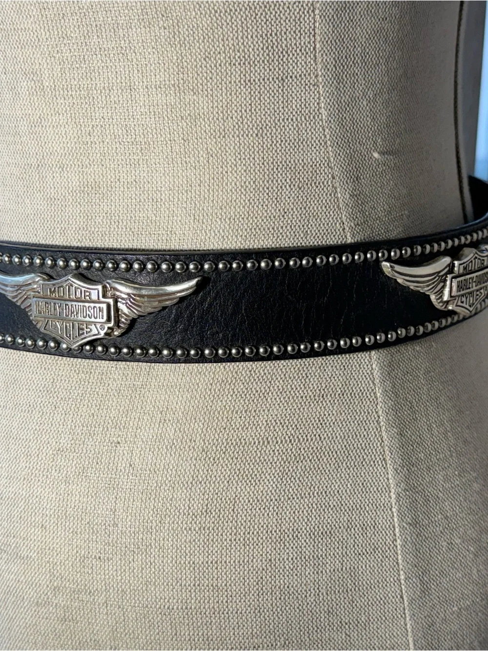 Harley Davidson Black Leather Winged Bar Shield Studded Belt Buckle Small 99550
